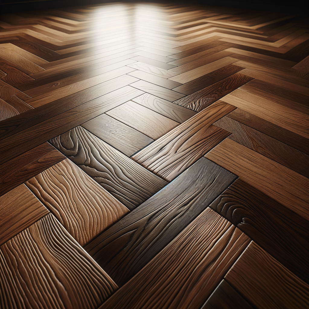 Pavimento in parquet di legno con texture intrecciata.